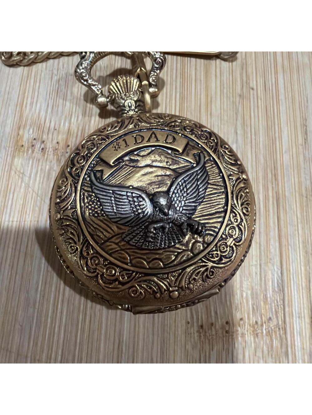 VTG Geneva Full Hunter Gold Silver Pocket Watch Quartz #1 Dad Custom Analog *